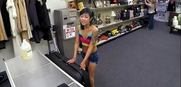  Asian pawnshop amateur with tattoos fucked